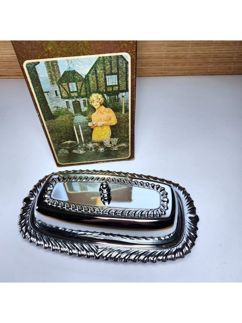 Butter Dish Chrome Vintage 1971 Irvinware Plated Glass Insert Lid Original Box